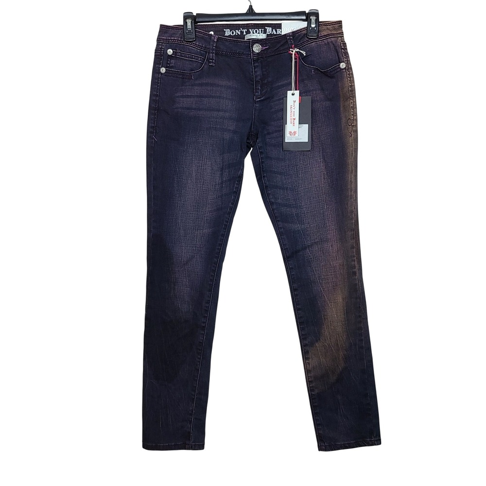 Y2K Embellished Pocket Jeans Dark Wash Faded‎ Purple Skinny 30 NWT - Picture 2 of 13